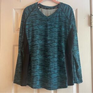 Game Time Large Turquoise Black Long Sleeve Workout Top Mesh Sides